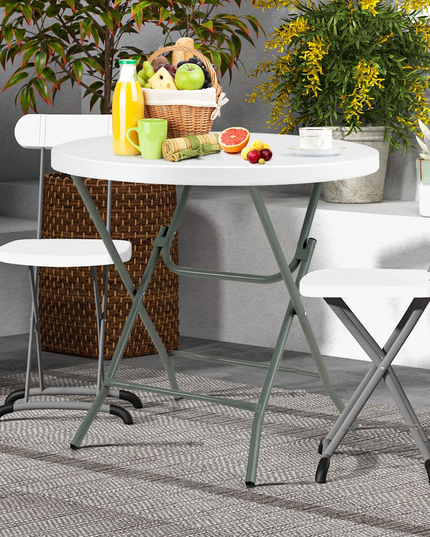 Giantex 32 Inches Round Folding Table, Portable Plastic Card Table with Thickened HDPE Tabletop and Sturdy Metal Frame, White