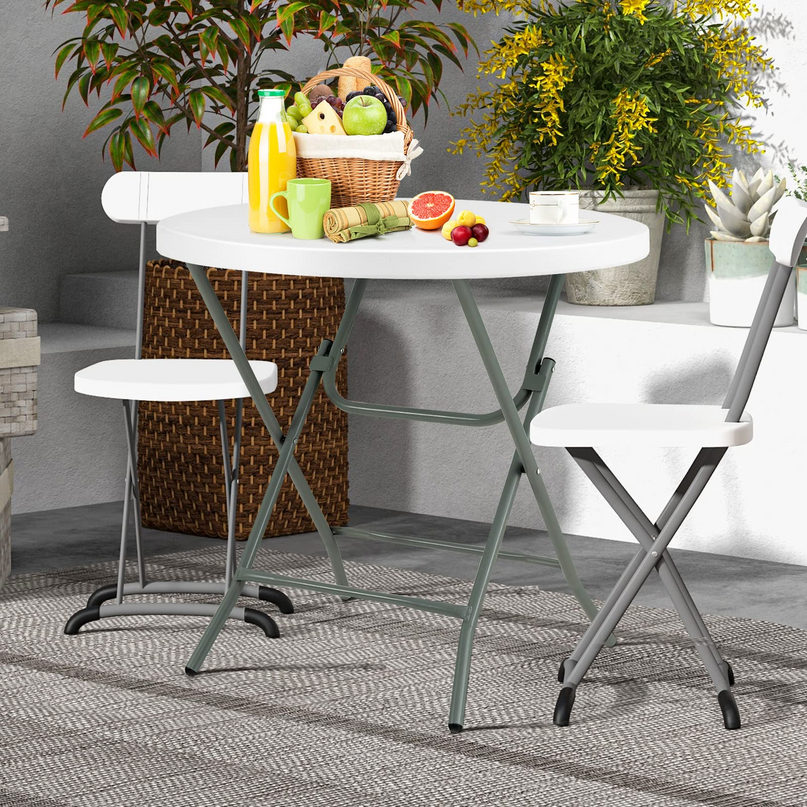 Giantex 32 Inches Round Folding Table, Portable Plastic Card Table with Thickened HDPE Tabletop and Sturdy Metal Frame, White