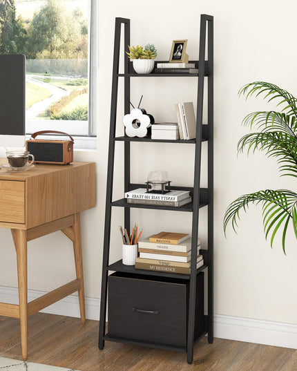 Giantex Modern Freestanding 5-Tier Ladder Bookshelf with Removable Fabric Drawer