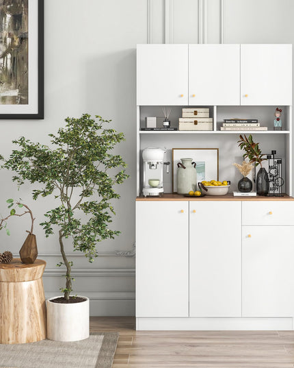 Giantex Kitchen Pantry Cabinet, 71” Tall Buffet Cabinet with Hutch, Built-in Power Outlet