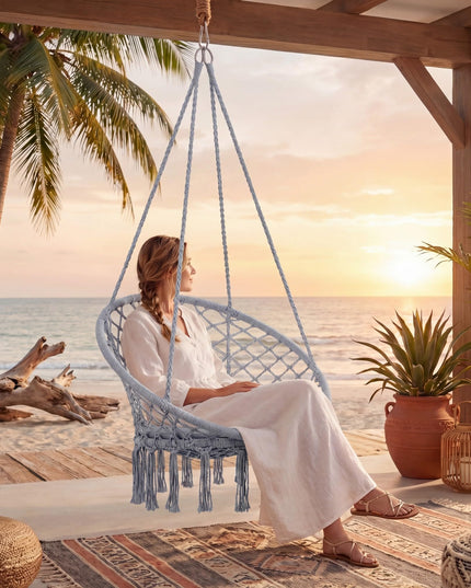 Giantex Hammock Chair Macrame Swing with Round Seat Cushion and Hardware Kit