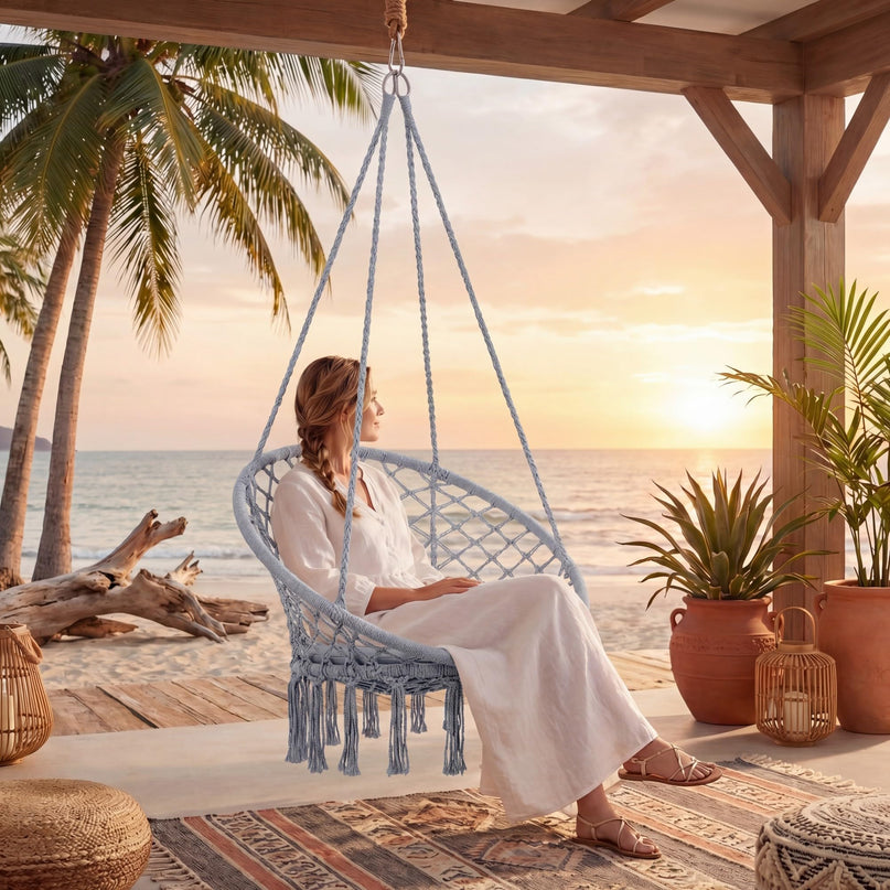 Giantex Hammock Chair Macrame Swing with Round Seat Cushion and Hardware Kit