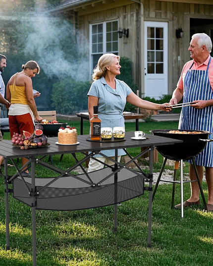 Giantex Folding Camping Table w/Aluminum Roll-up Tabletop & Mesh Basket