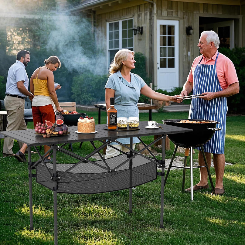 Giantex Folding Camping Table w/Aluminum Roll-up Tabletop & Mesh Basket