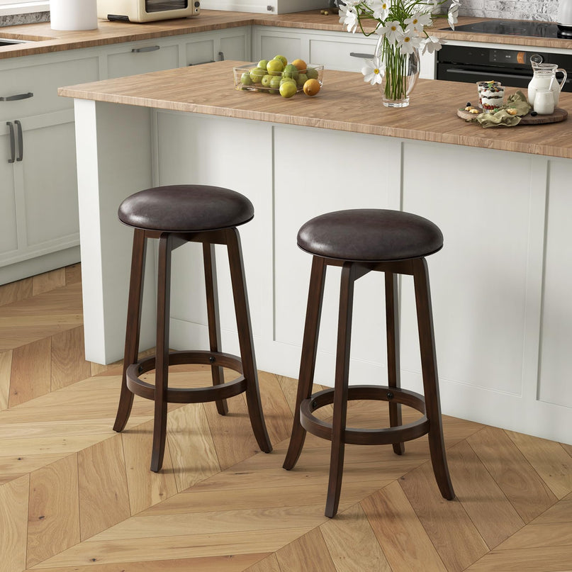 Giantex Bar Stools Set， 29"/ 24"  Bar Height Bar Stools w/ 360° Swivel Round Seat & Footrest