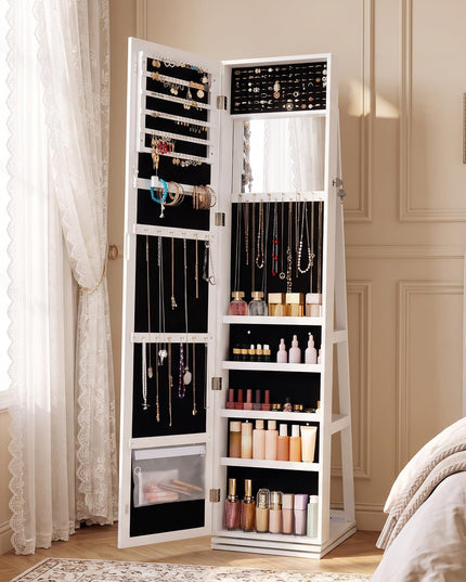 CHARMAID Lockable Standing Swivel Jewelry Armoire with Full Length Mirror