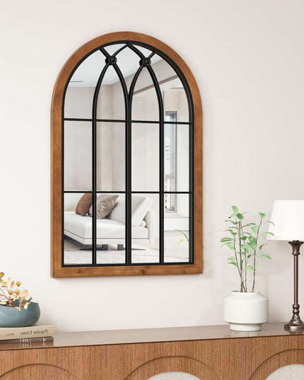 CHARMAID Arched Window Wall Mirror, 36''L x 24''W Farmhouse Accent Mirror