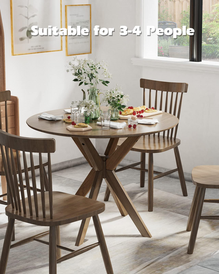 Giantex 36 Inch Round Wood Dining Table, Farmhouse Kitchen Table with Intersecting Pedestal Base & Adjustable Foot Pads