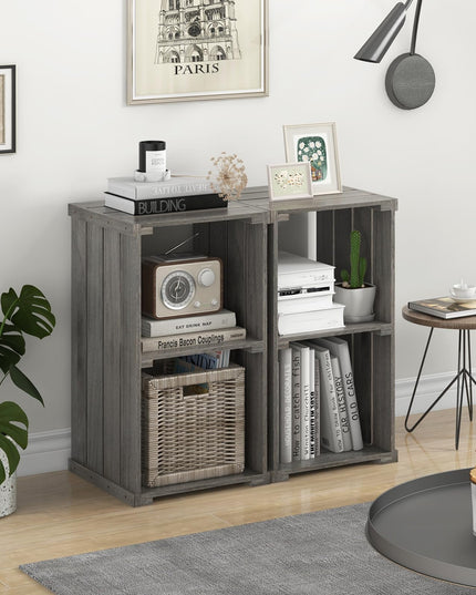 Giantex 2-Cube Bookcase Set of 1/2, 3-Tier Paulownia Wood Cubic Organizer w/Open Back