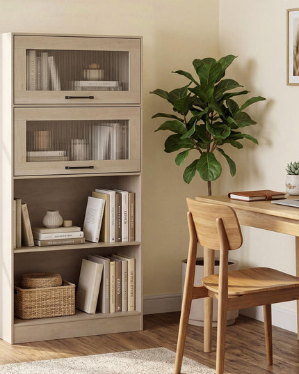 Giantex 4-Tier Tall Bookcase with Flip-up Doors