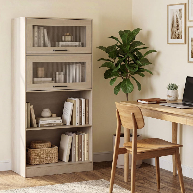 Giantex 4-Tier Tall Bookcase with Flip-up Doors