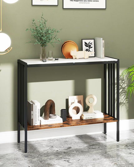 Giantex  2 Tier Industrial Entryway Table with Sintered Stone Tabletop and Open Shelf