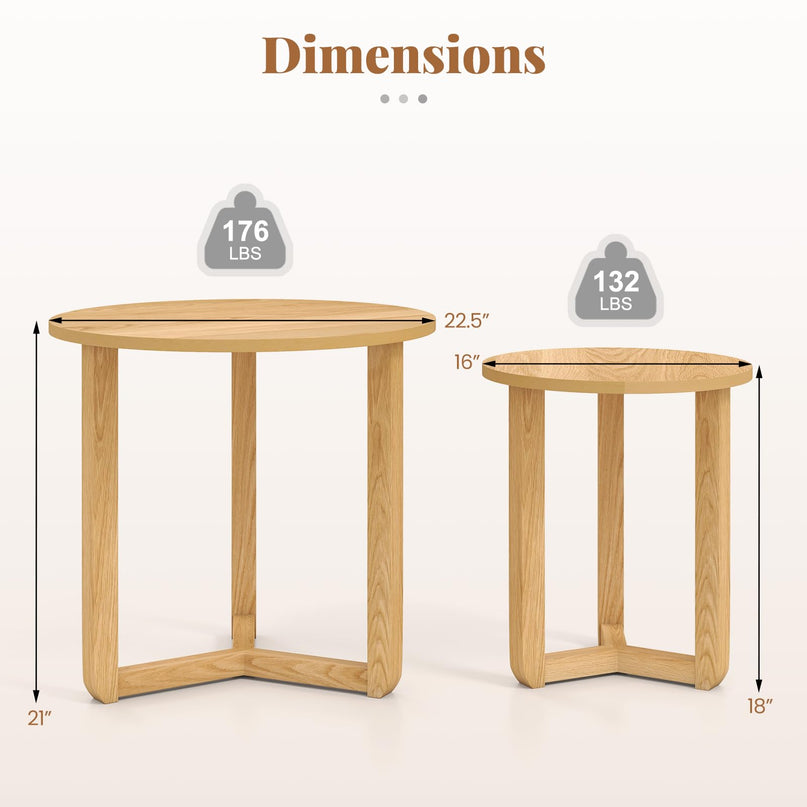 Giantex Tables basses gigognes rondes, ensemble de 2 tables d'appoint gigognes en bois