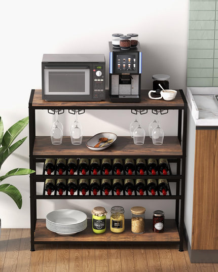 Giantex Wine Rack Table, Industrial Freestanding 22-Bottle Wooden Wine Bar Cabinet with 2 Wine Racks