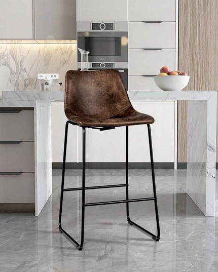 Vintage Faux Suede Bar Stools, with Metal Legs, Back and Footrest