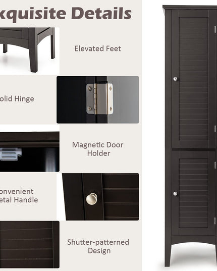 Storage Cabinet Bathroom High Cabinet with 5 Tier Shelves