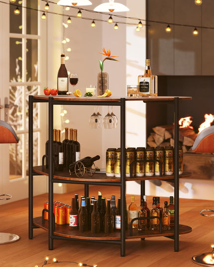 Giantex 3-Tier Bar Table, Corner Bar Cabinet, Liquor Home Bar Unit with Stemware Racks & Storage Shelves