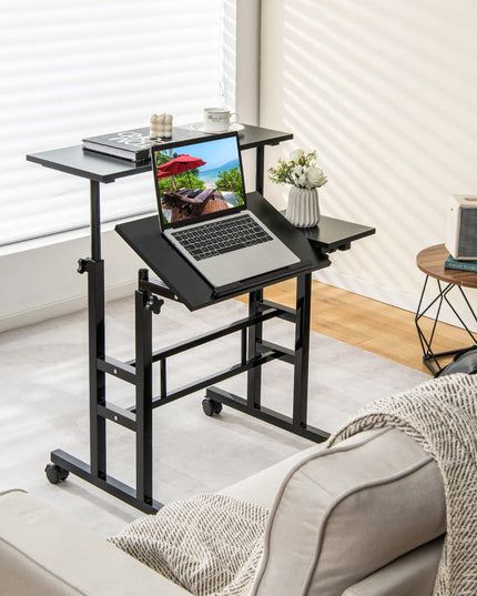 Giantex Mobile Stand up Desk Adjustable, Rolling Standing Laptop Cart, 27.5"D x 22"W x 49.5"H