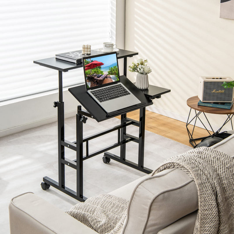Giantex Mobile Stand up Desk Adjustable, Rolling Standing Laptop Cart, 27.5"D x 22"W x 49.5"H