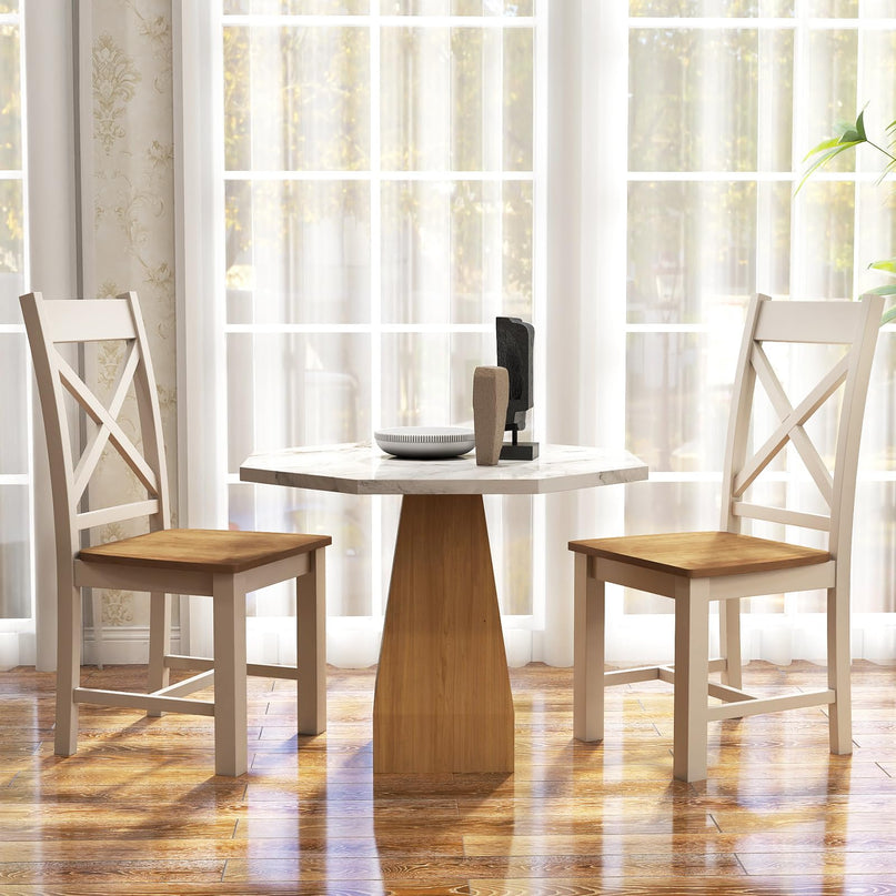 Giantex Wooden Dining Chairs Set, Farmhouse Kitchen Chairs with High Cross Back, Rubber Wood Frame