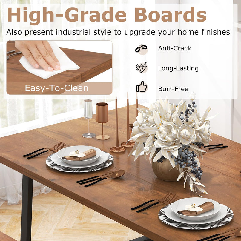 Giantex 72” Dining Table Set for 4-8, 3-Piece Kitchen Table Set with 2 Benches