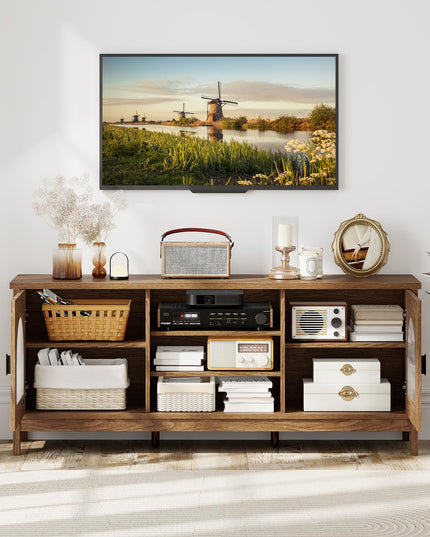 Giantex Farmhouse TV Stand for TVs up to 65" Modern Vintage Entertainment Center(Arched Glass)
