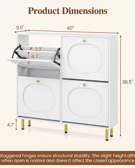 GIANTEX Modern Shoe Storage Cabinet with 4 Flip Drawers & Adjustable Shelf