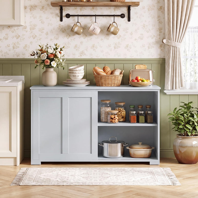 Giantex Buffet Cabinet with Storage, Coffee Bar Wine Cabinet, Farmhouse Sideboard w/Sliding Door