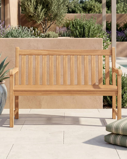 GIANTEX 51" Teak Wood Outdoor Bench with Armrests