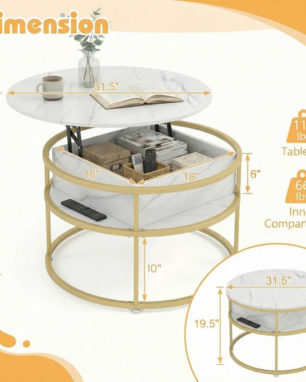 Giantex 31.5" Round Lift Top Coffee Table Farmhouse Center Table