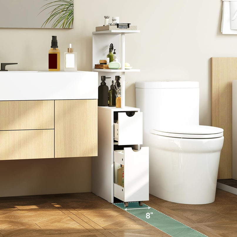 Giantex Meuble de rangement mince | Organisateur de salle de bain autoportant étroit avec étagères ouvertes