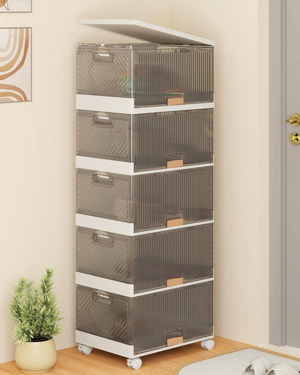 Giantex 5 Tier Stackable Storage Bins with Lids with Detachable Wheels & Flip-Up Doors