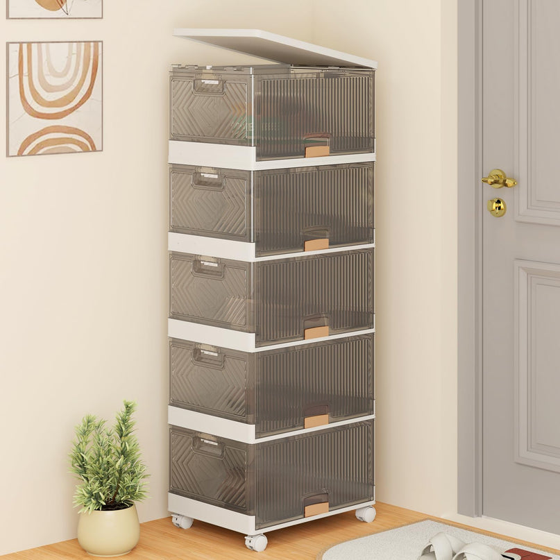 Giantex 5 Tier Stackable Storage Bins with Lids with Detachable Wheels & Flip-Up Doors