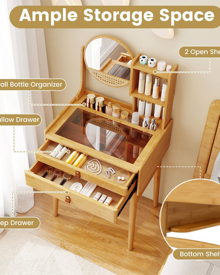Small Vanity Desk with Mirror with Storage Drawers & Shelves