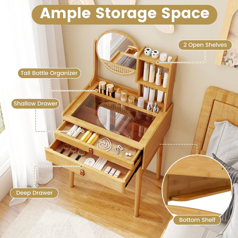 Small Vanity Desk with Mirror with Storage Drawers & Shelves