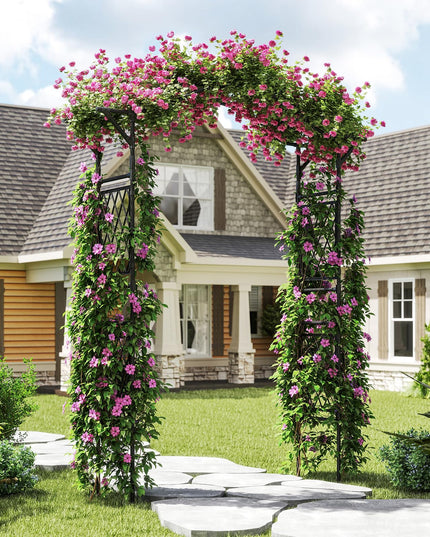 Giantex Arche de Jardin Treillis 170cm(L) x 211cm(H) Tonnelle Métallique avec Tubes en Acier Ondulé Revêtu de PE & Panneaux en Treillis