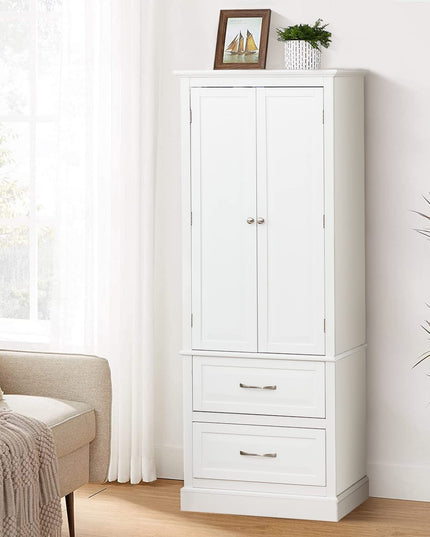 Giantex Kitchen Pantry Cabinet - 62” Floor Storage Cabinet with 2 Large Drawers(White)