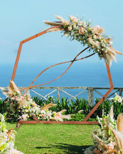 Giantex 7 FT Heptagon Solid Wood Arbor for Wedding Backdrop Stand