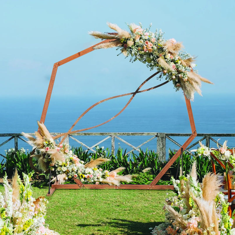 Giantex 7 FT Heptagon Solid Wood Arbor for Wedding Backdrop Stand