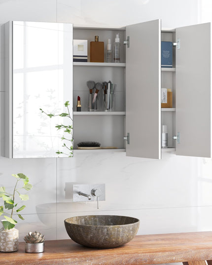 Giantex Bathroom Medicine Cabinet with Mirror - Extra Large Wall Mounted Cabinet with 3 Frameless Mirrored Doors