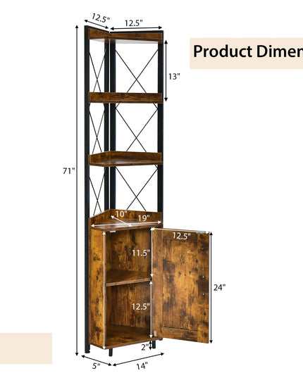 Giantex 4-Tier Corner Shelf with Cabinet - 71" Tall Free Standing Storage Shelves Rack Plant Stand