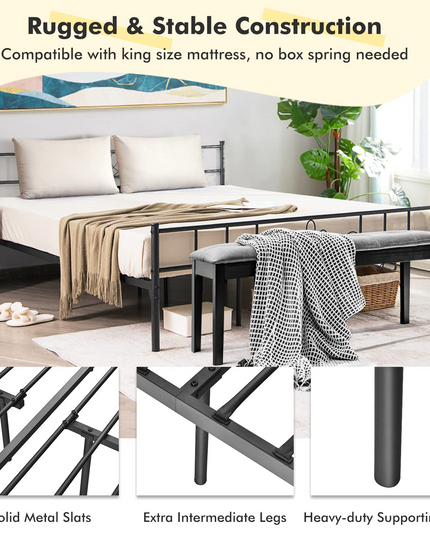 Mattress Foundation w/Heavy Duty Steel Slat Support, No Box Spring Needed