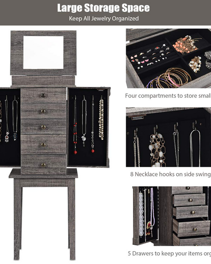 CHARMAID Jewelry Cabinet Armoire with 5 Drawers