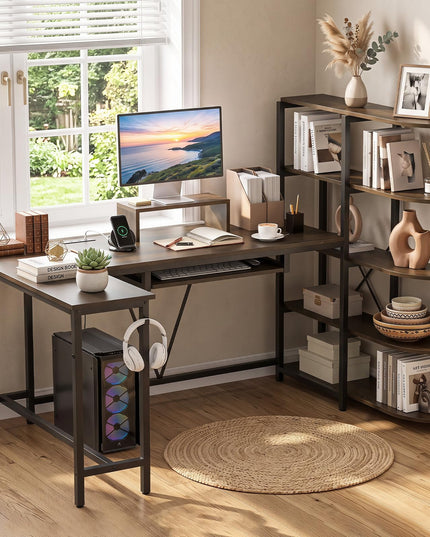 Giantex 63" U-Shaped Computer Desk with 5-Tier Bookshelf