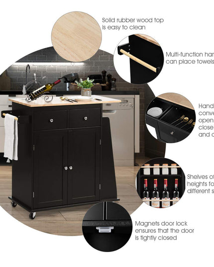 Giantex Kitchen Island Cart, Rolling Wood Trolley with Storage Cabinet