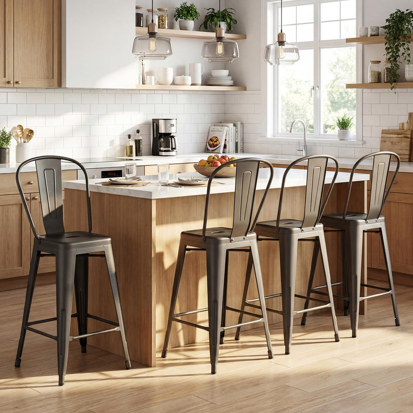 Giantex 24" Metal Bar Stools Set of 4 Counter Height Bar Chairs