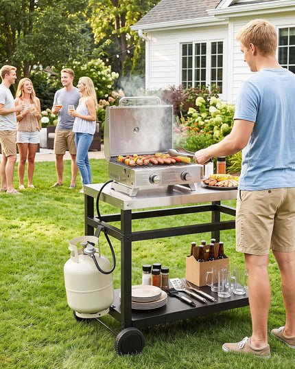 Giantex Outdoor Grill Cart with Stainless Steel Tabletop & Storage Shelf for Backyard Party