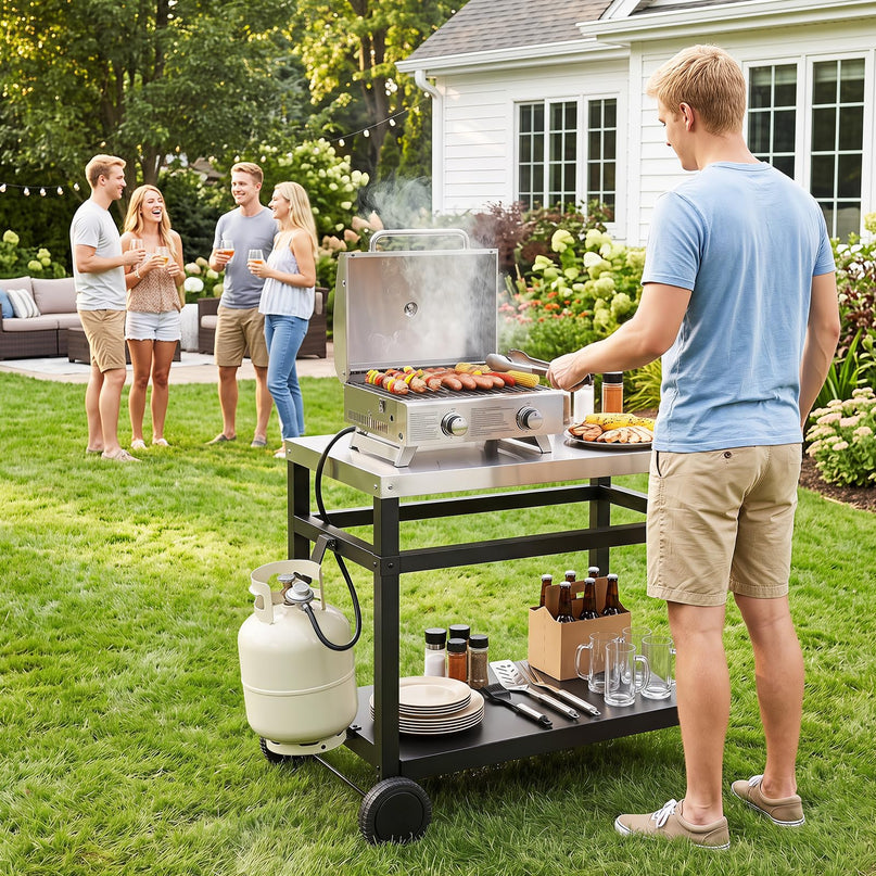 Giantex Outdoor Grill Cart with Stainless Steel Tabletop & Storage Shelf for Backyard Party