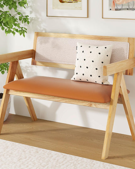 Giantex Dining Bench with Back, Accent Wooden Bench with Armrest