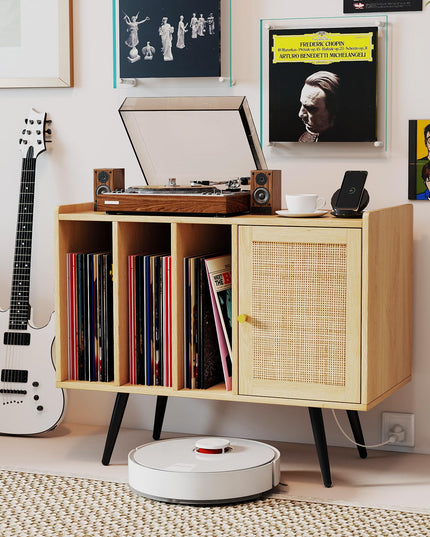 Meuble pour tourne-disque Giantex avec station de recharge | Étagère de présentation pour disques vinyles pour salon